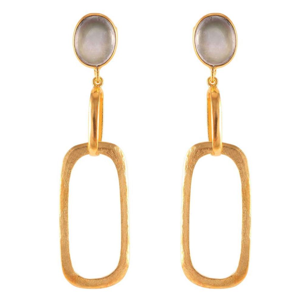 Solid 925 Sterling Silver Gold Plated Dangle Mother-Of-Pearl Earrings Makar