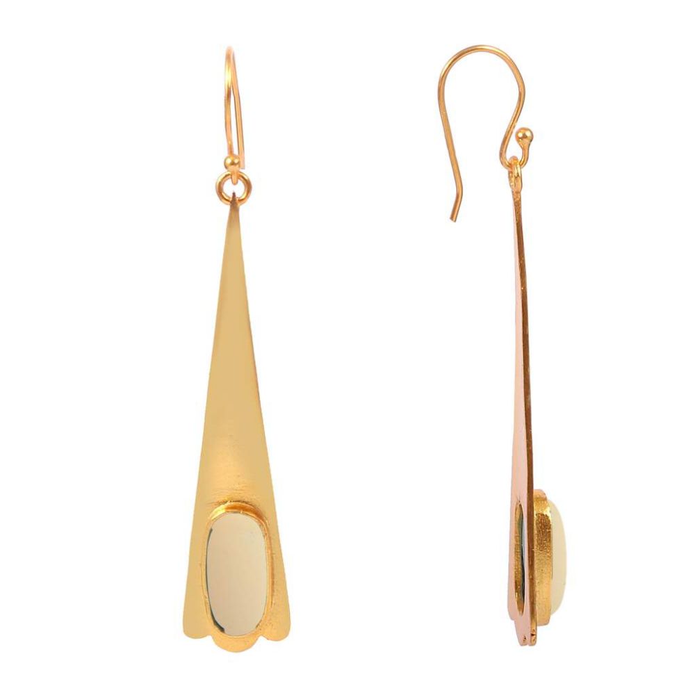Silver Brass Gold Plated Dangle Triangle Leaf Earring Cream Color Earrings Makar