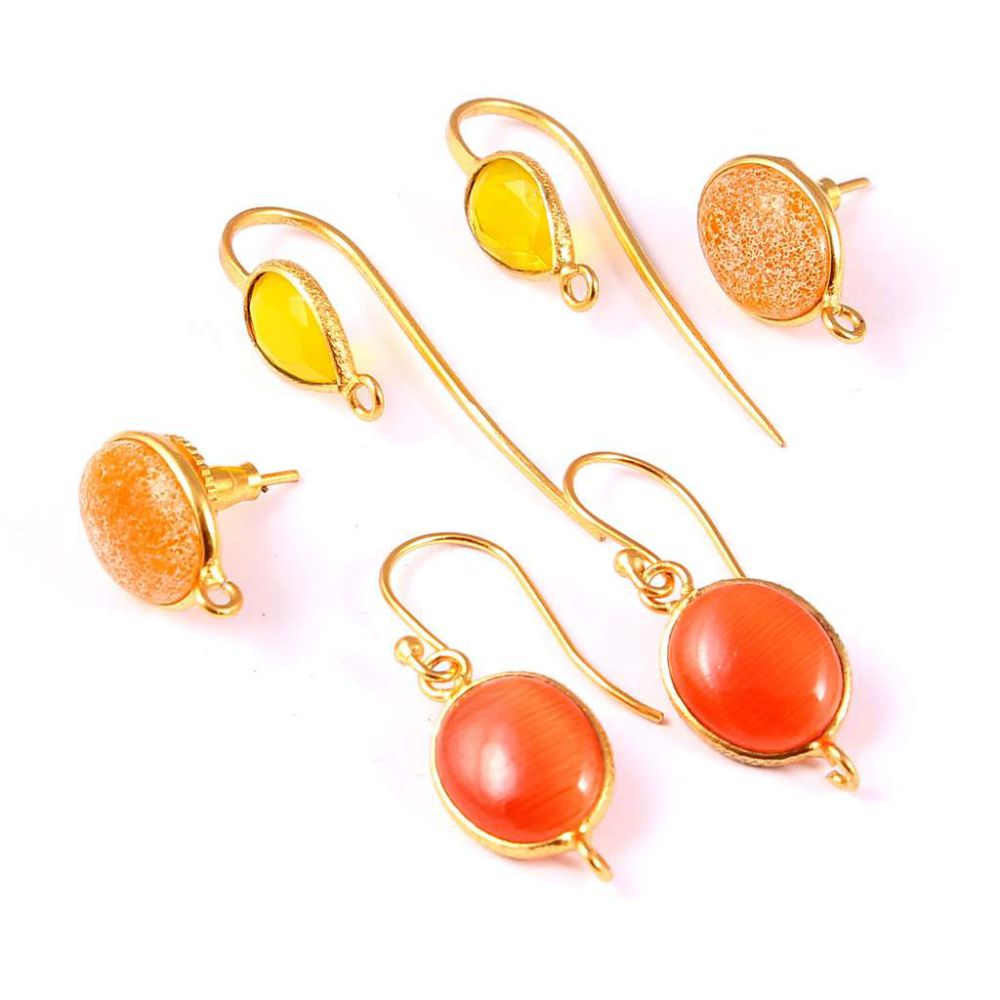 Orange Chalcedony Yellow Jade & Yellow Onyx Gemstone Handmade Earrings Vender