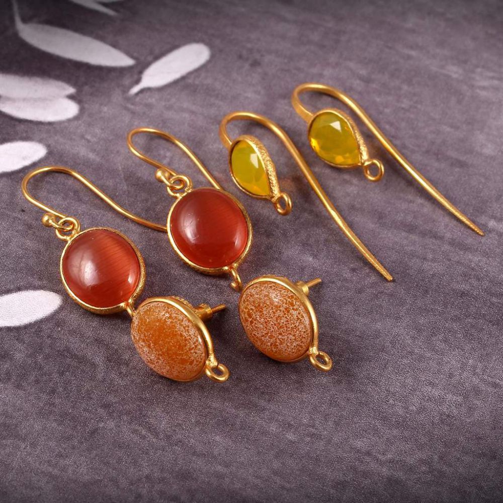 Orange Chalcedony Yellow Jade & Yellow Onyx Gemstone Handmade Earrings Vender