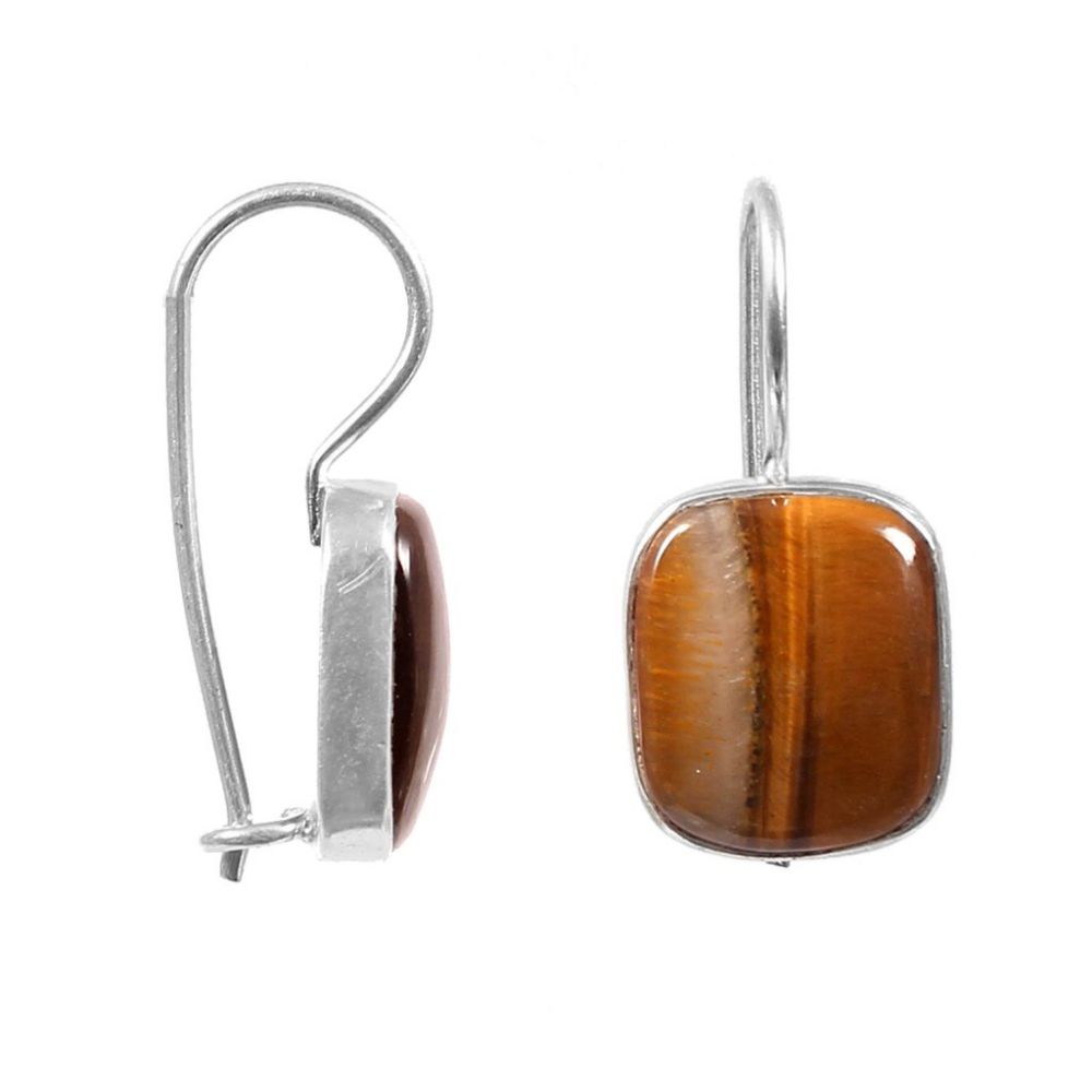 Natural Tigers Eye Beautiful Handmade 925 Sterling Silver Dangle Earring Vender