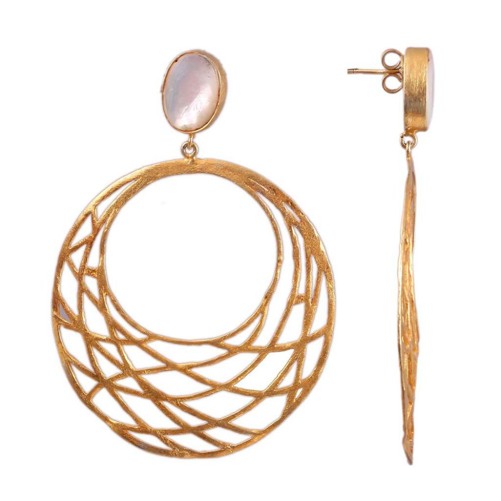925 Sterling Silver Gold Plated Dangle Big Art Deco Round Earring Manufacturer