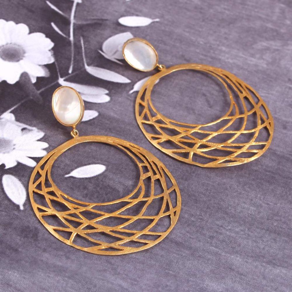 925 Sterling Silver Gold Plated Dangle Big Art Deco Round Earring Manufacturer