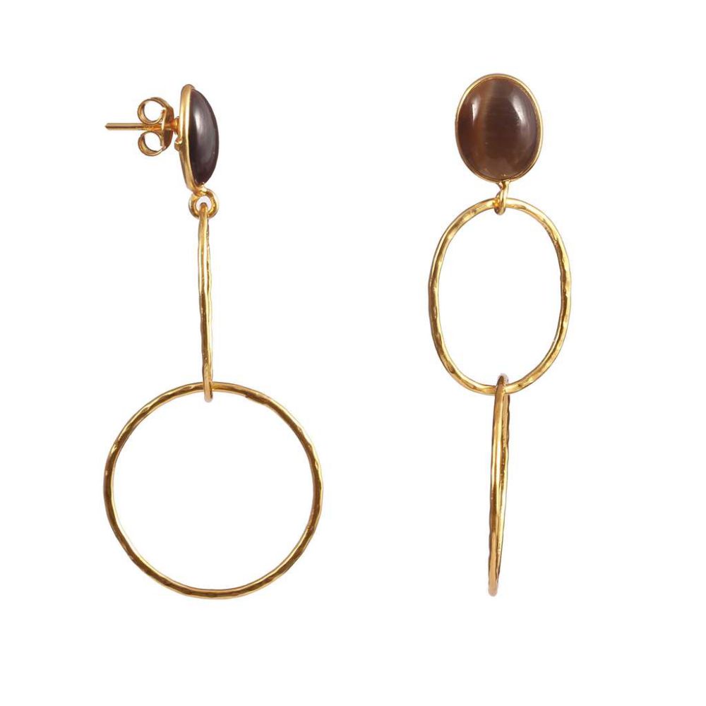 925 Sterling Silver Gold Plated Bezel Set Oval Smokey Earring Manufacturer