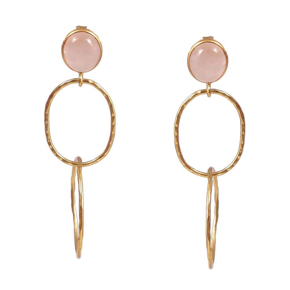 925 Sterling Silver Gold Plated Bezel Set Oval Pink Rose Earring Manufacturer