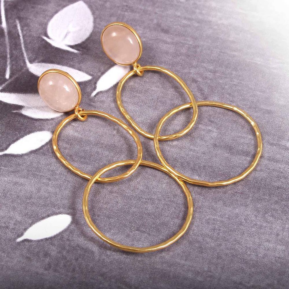 925 Sterling Silver Gold Plated Bezel Set Oval Pink Rose Earring Manufacturer