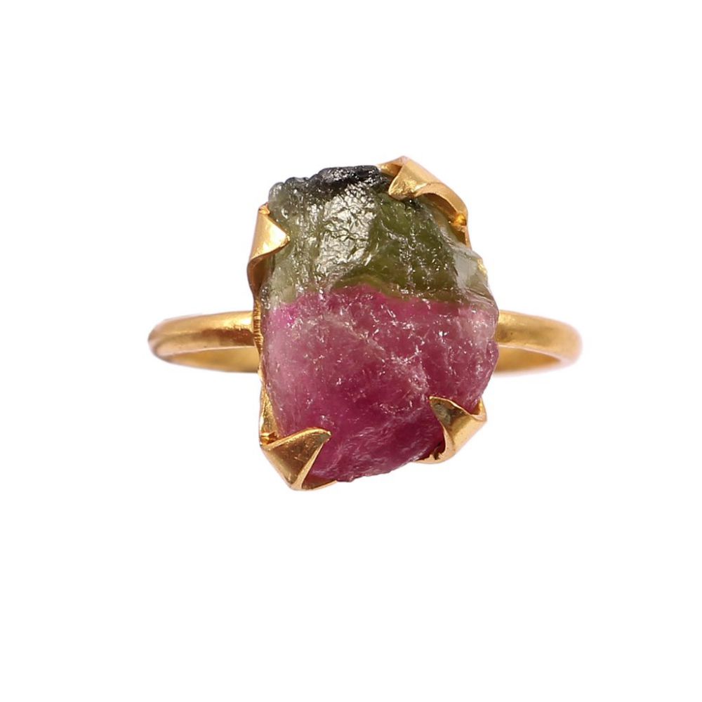 Wholesaler 925 Sterling Silver Pink Green Watermelon Tourmaline Slice Ring