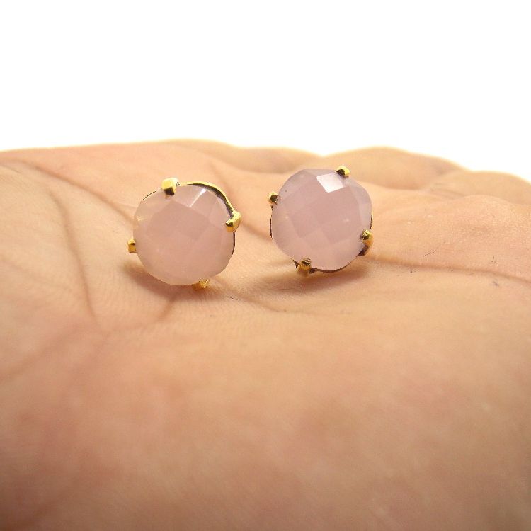 Gold Plated Stud Earring With Crystal Quartz Exporter