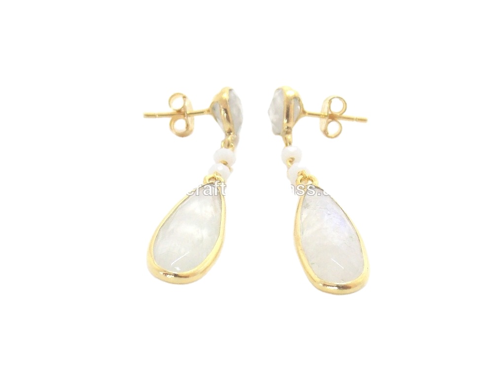 925 Sterling Silver Natural Rainbow Moonstone Earring Gold and Silver Exporter