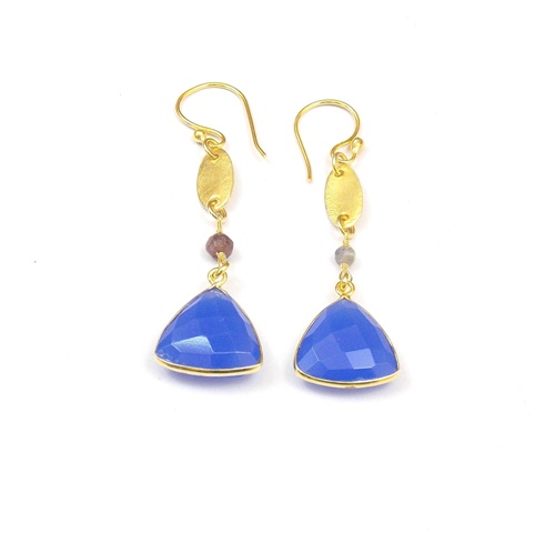 Blue Chalcedony Gemstone Gold Plated Jewelry Making Fashion Charm Hoop Exporter