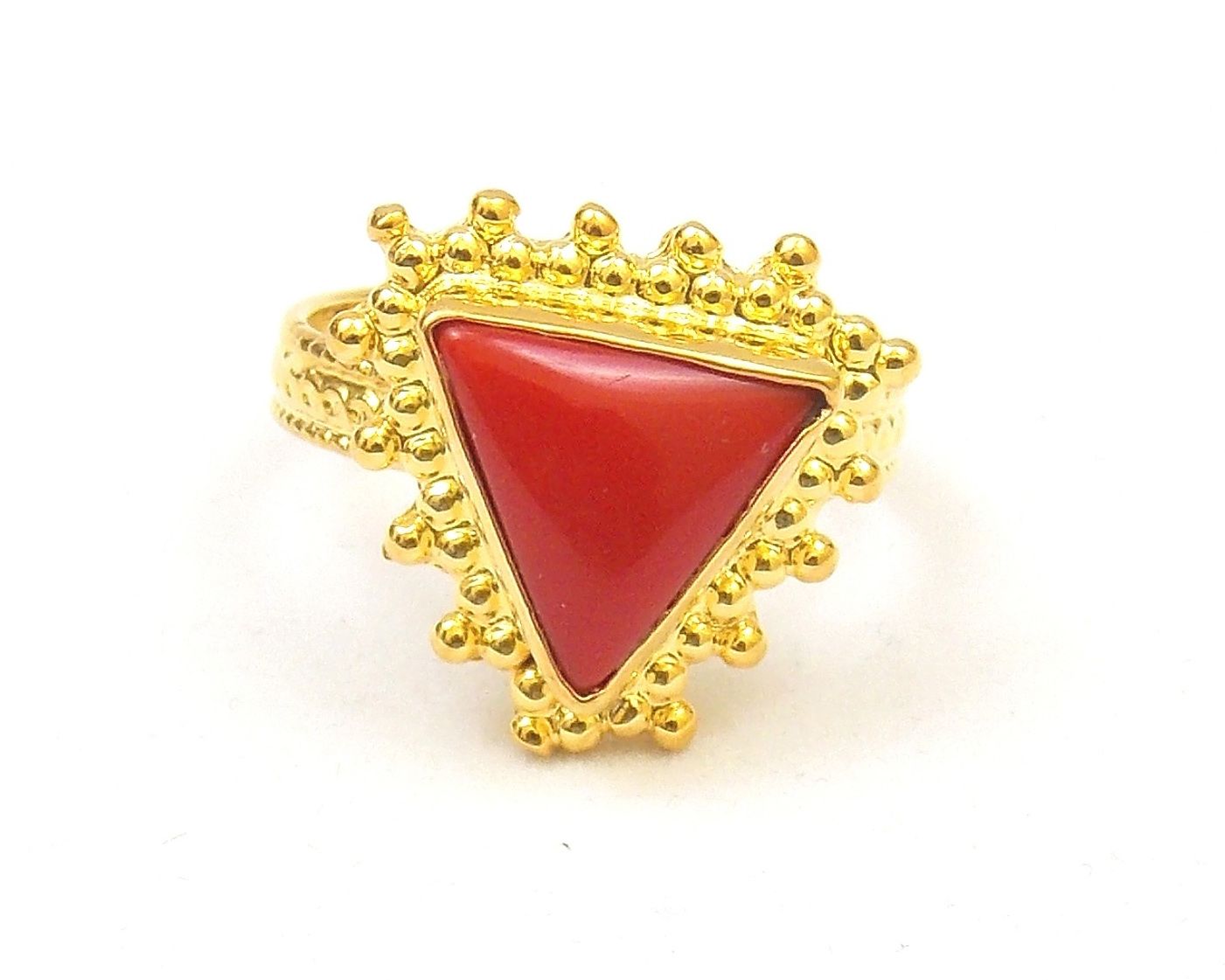 Carnelian Gemstone Gold Plated Trillion Shape Gift For Her Jewelry Ring Exporter