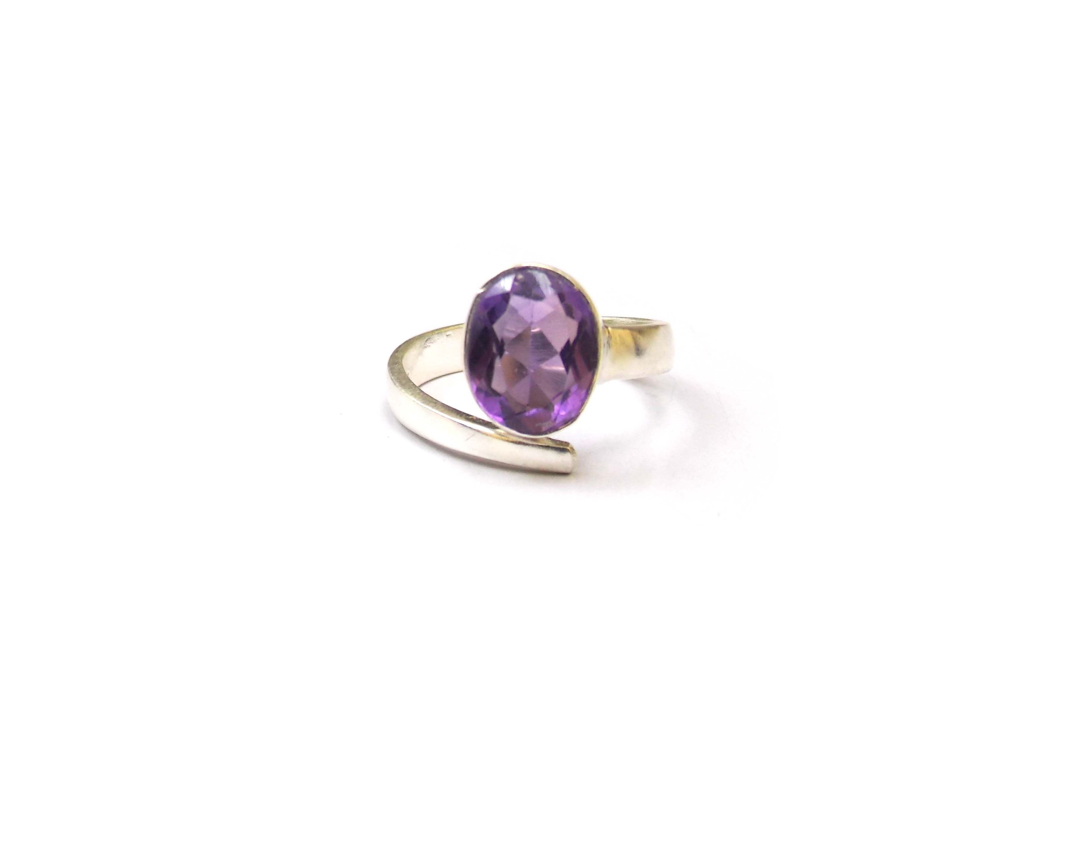 Amethyst Oval Shape Faceted Adjustable Gemstone Ring Silver Plated Exporter