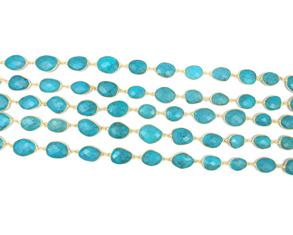 Natural Turquoise Gemstone Gold Plated Jewelry Bezel Connector Chain Exporter