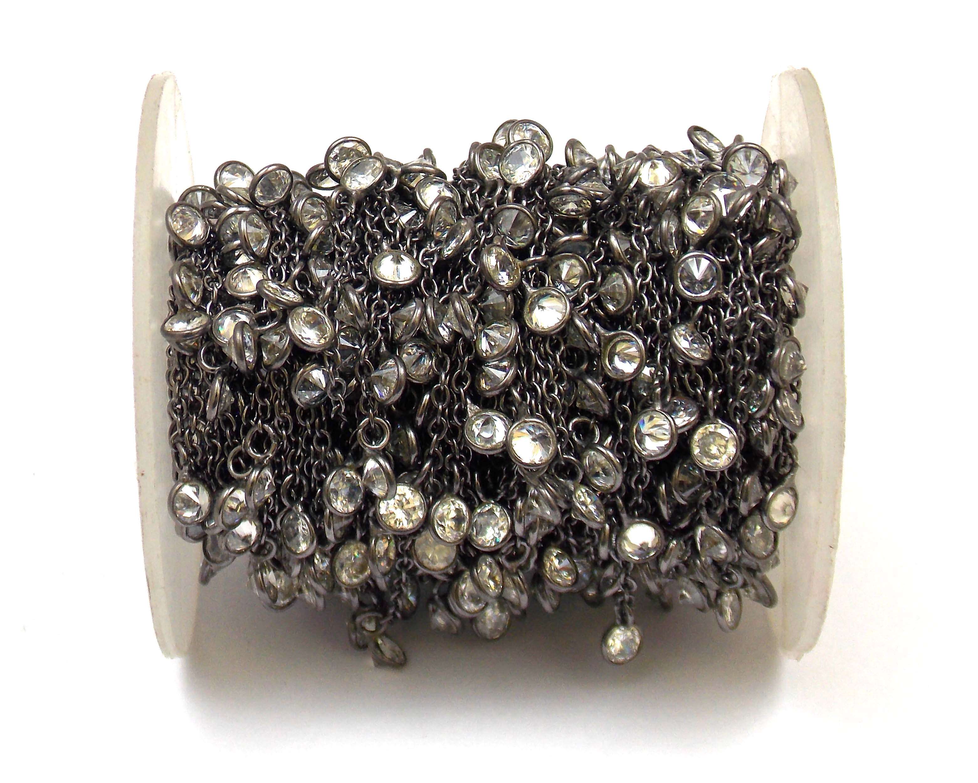 Cubic Zircon Round Shape With Black Rhodium Finish Gemstone Bezel Chain Exporter