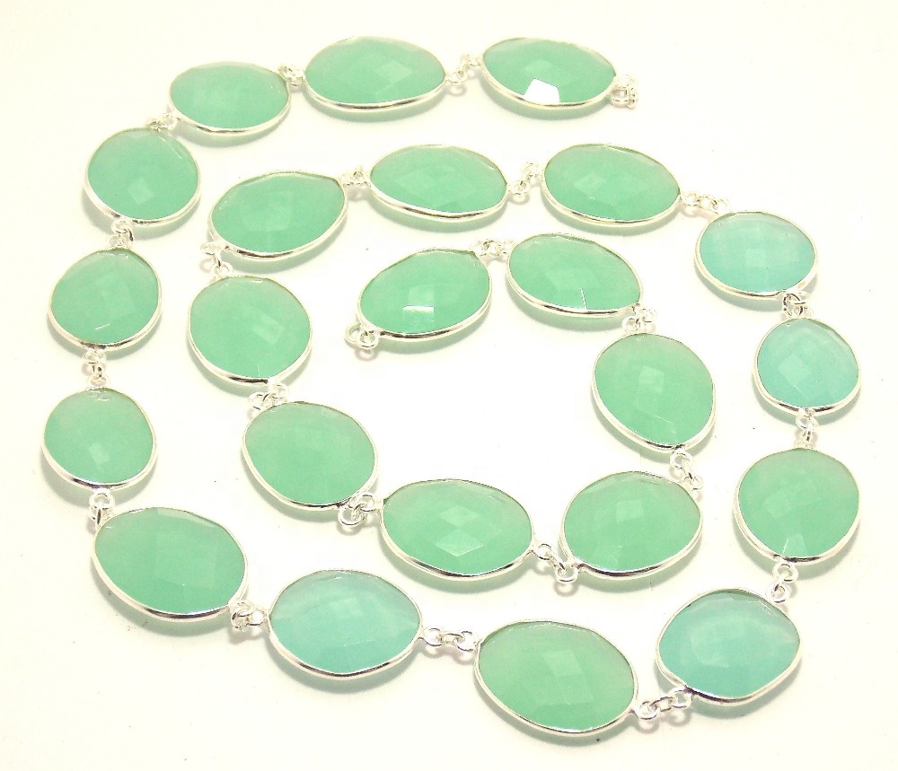 Beautiful Peru Chalcedony Silver Plated Gemstone Bezel Connector Chain Exporter