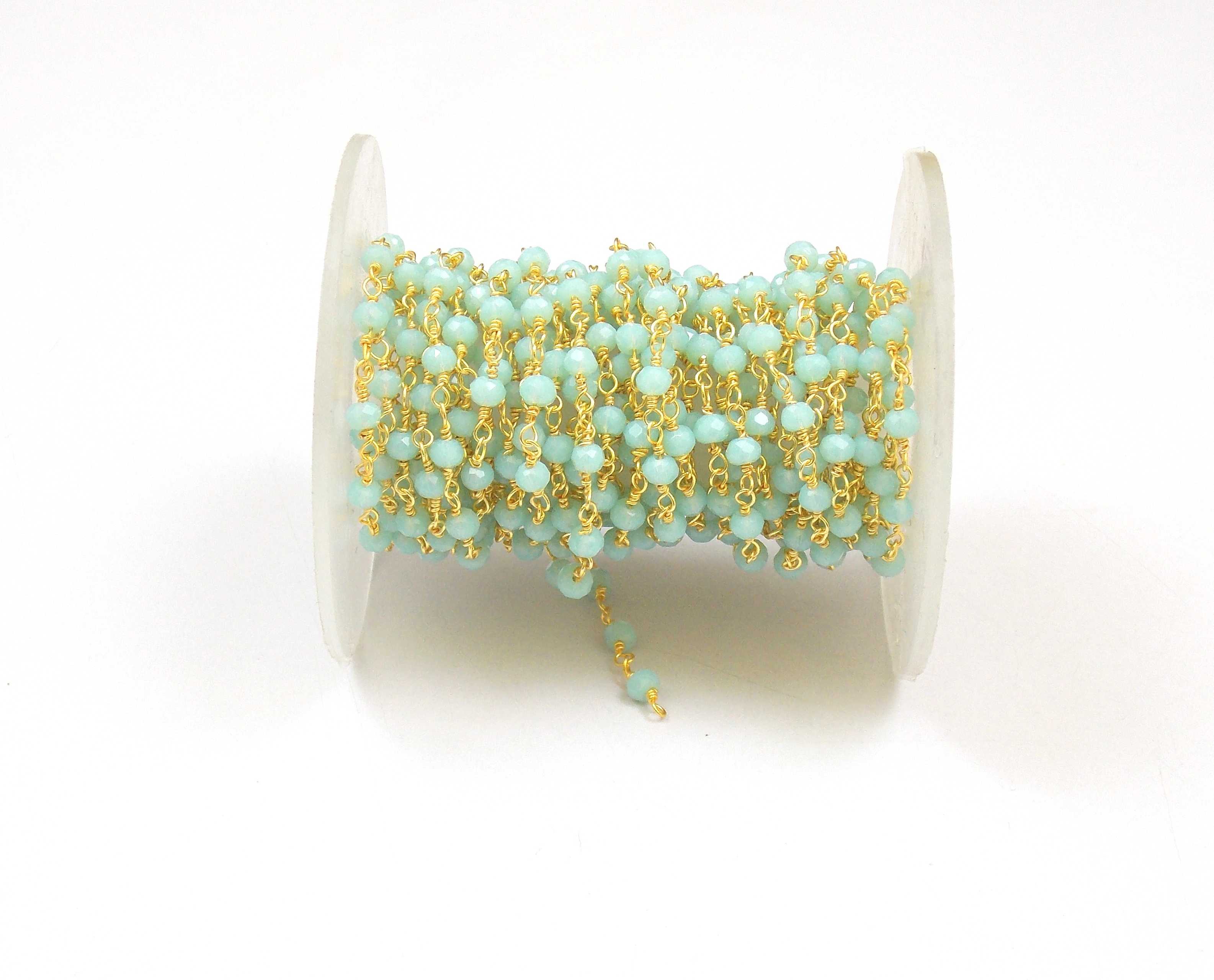 Aqua Chalcedony Beads Brass Handmade Rosary Chain Exporter