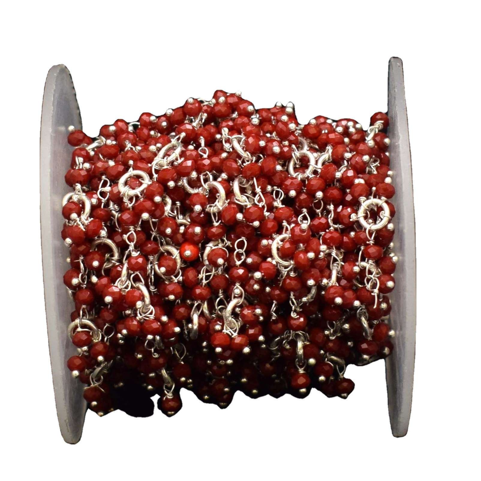 Beaded Rosary Chain Wholesale Price Silver Plated Red Chalcedony Chain Exporter