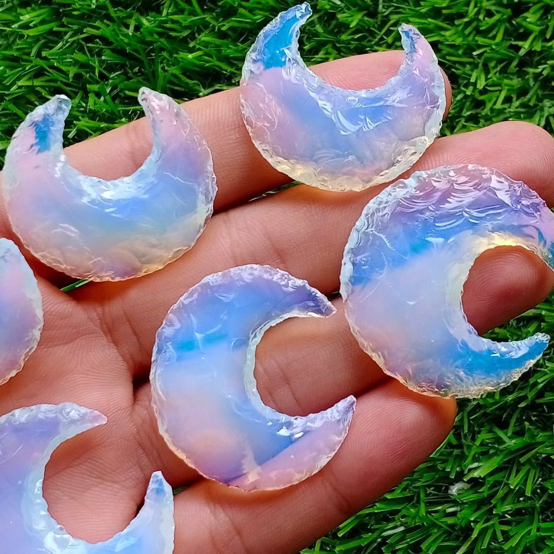 Opalite Crescent Opalite Moon Blue Opalite Moon Metaphysical glass Healing Stone