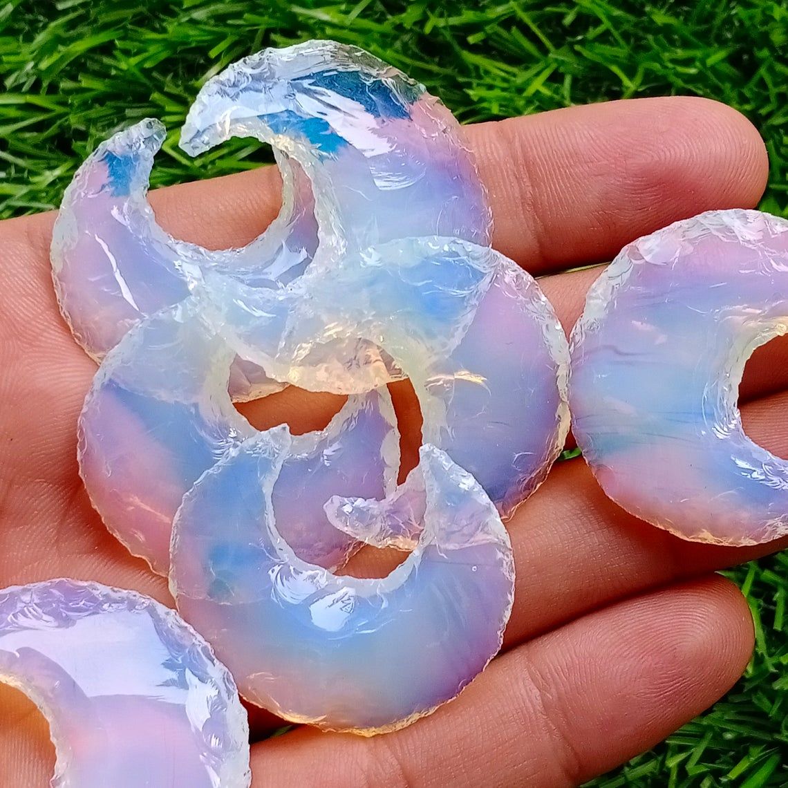 Opalite Crescent Opalite Moon Blue Opalite Moon Metaphysical glass Healing Stone