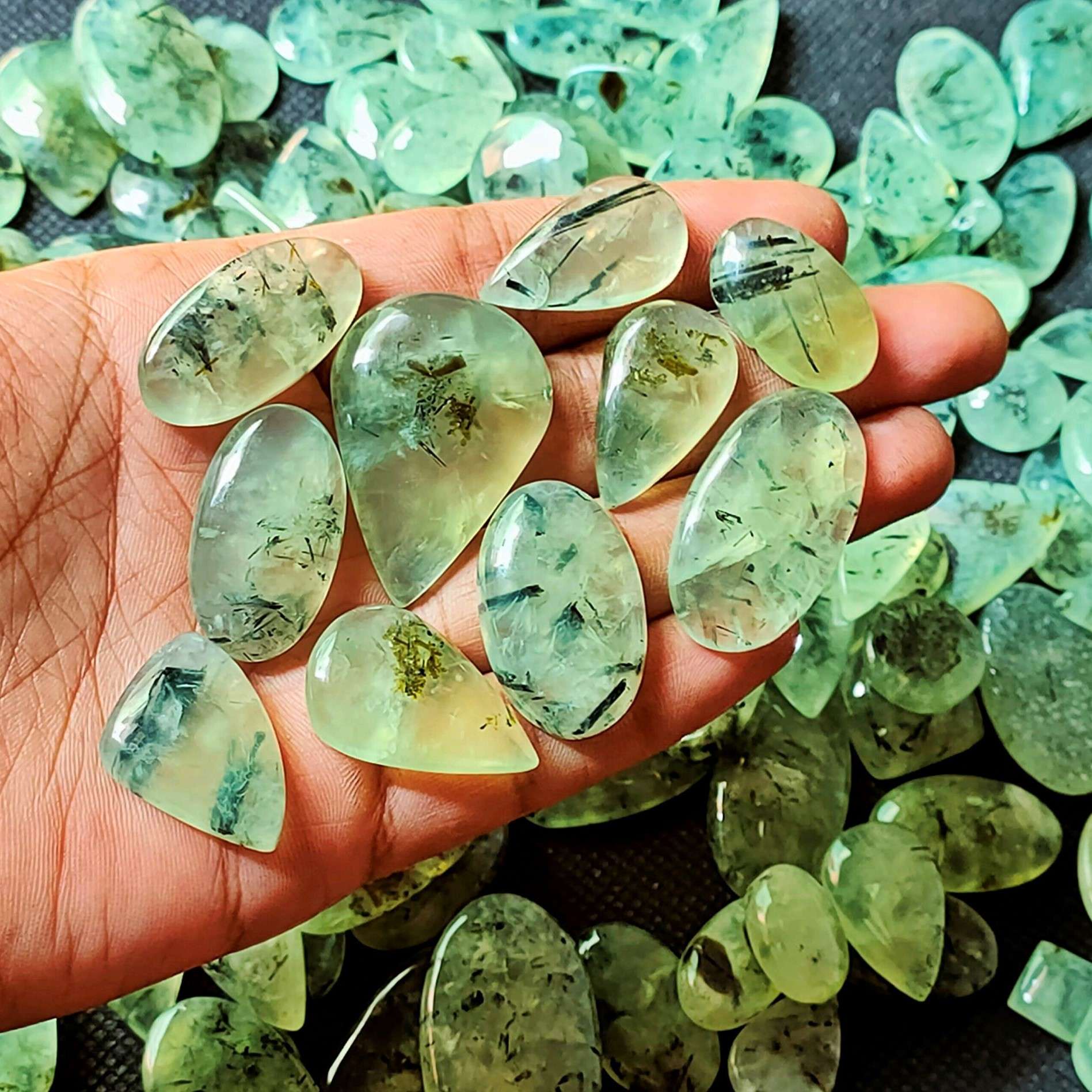 Wholesale Natural Designer Prehnite, Amazing Quality Green Prehnite Cabochon