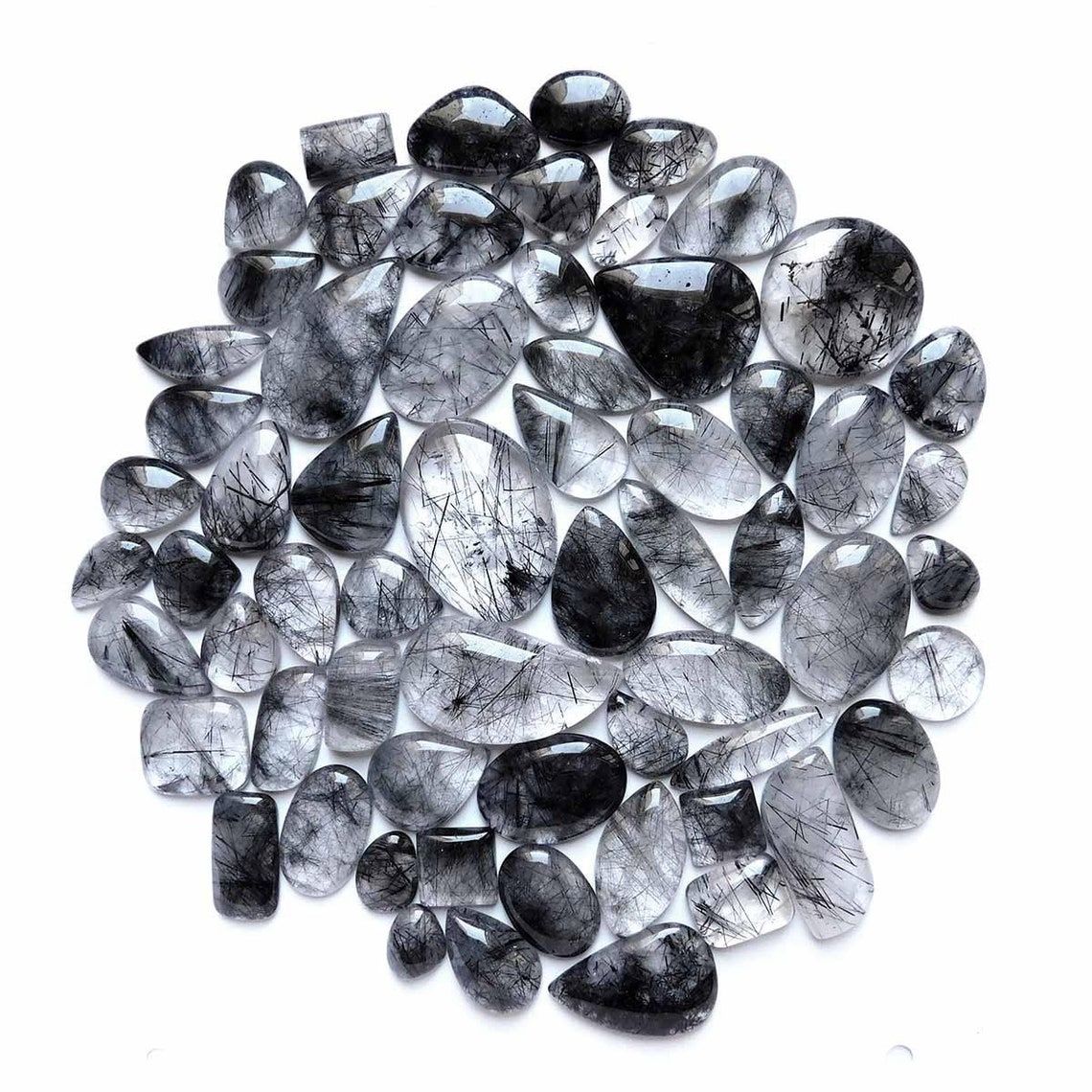 Wholesale Amazing Wholesale Lot Black Rutilated Quartz Cabochon Mix Shape