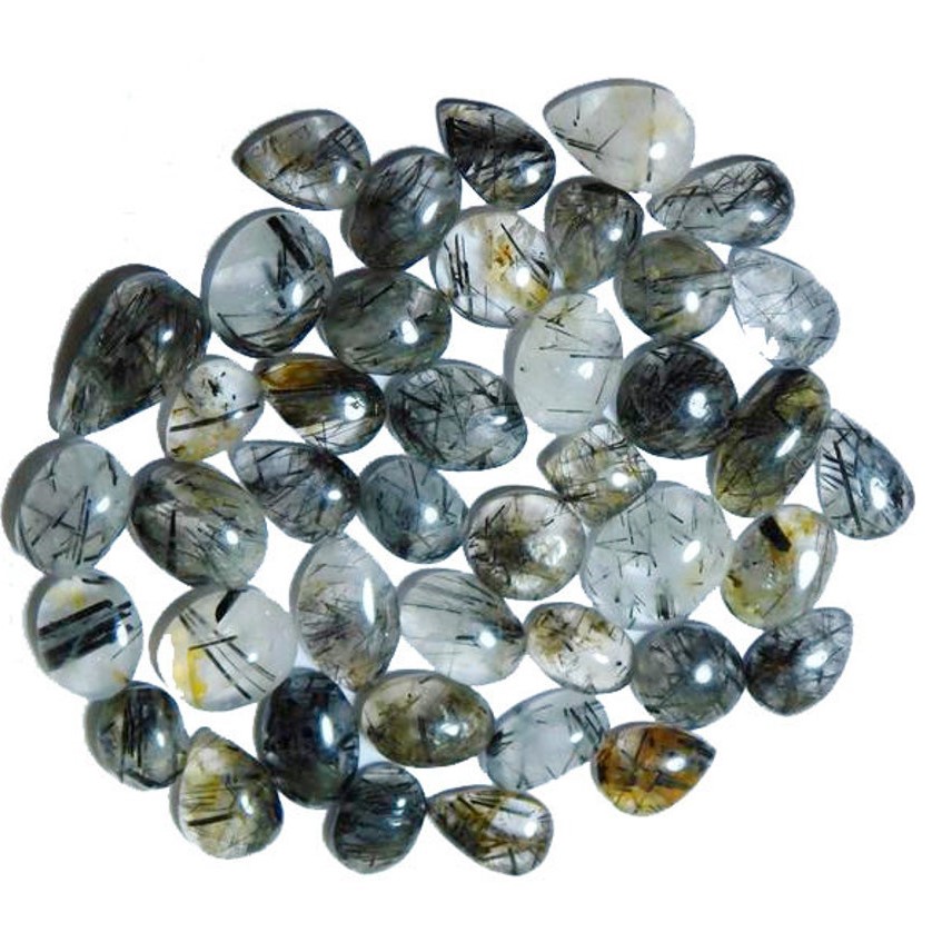 Amazing Wholesale Lot Black Rutilated Quartz Cabochon Mix Shape Gemstone Rutilat