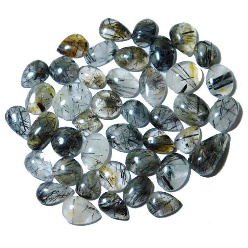 Amazing Wholesale Lot Black Rutilated Quartz Cabochon Mix Shape Gemstone Rutilat
