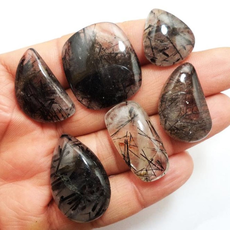 Amazing Wholesale Lot Black Rutilated Quartz Cabochon Mix Shape Gemstone Rutilat