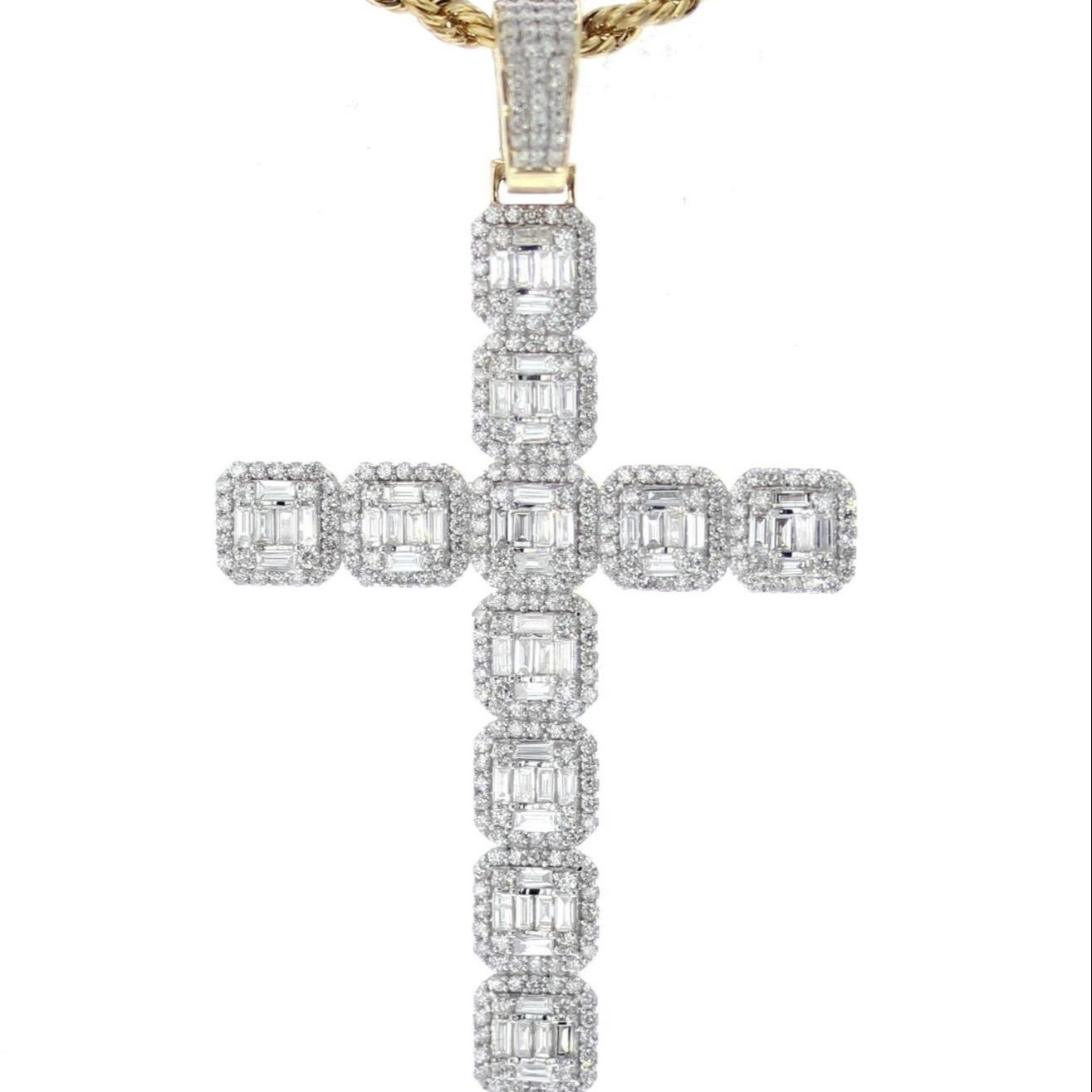 Iced Out Baguette and Round Cross Pendant Wholesaler