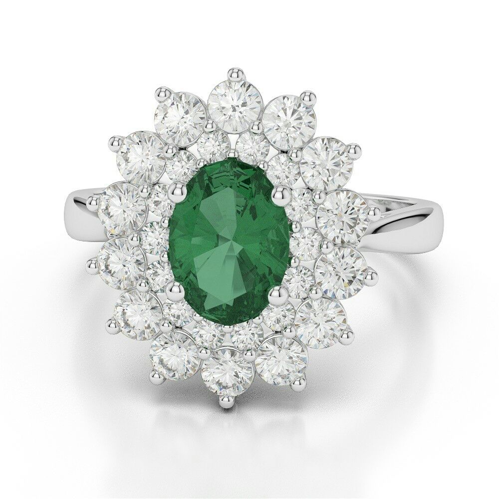 Beautiful Real Diamond Emerald Ring in 18k White Gold Supplier