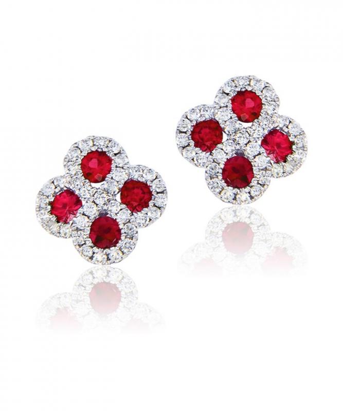 Cluster Earrings with Ruby & Diamonds Manufacturer