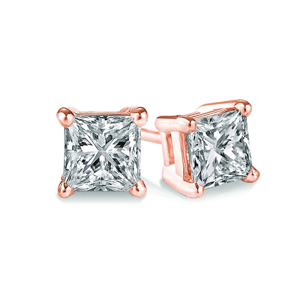Princess Cut Real Diamond Rose Gold Studs Supplier