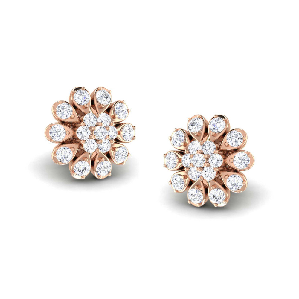 Real Diamond Flower Shape Rose Gold Earring Manufacturer