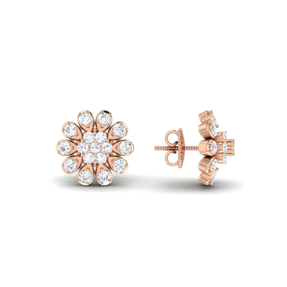 Real Diamond Flower Shape Rose Gold Earring Manufacturer