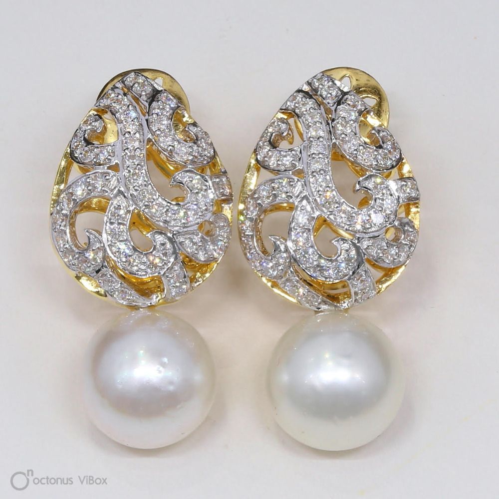 Wedding Wear Real Diamond Pearl Drop Earrings Manufacturer