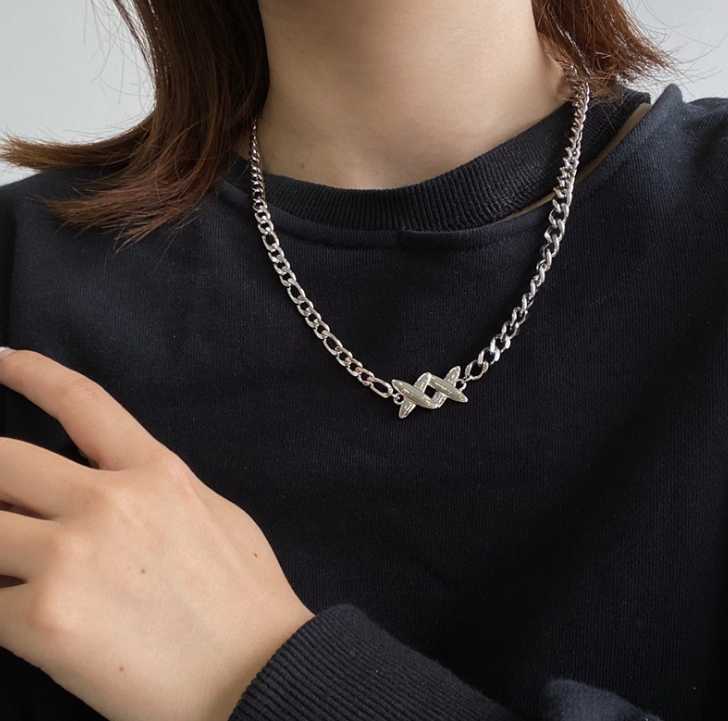X letter geometry sweater cuba chain stainless steel necklace  Wholesaler