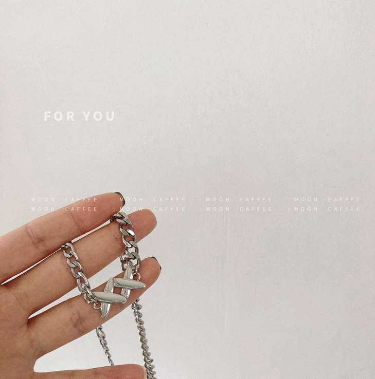 X letter geometry sweater cuba chain stainless steel necklace  Wholesaler