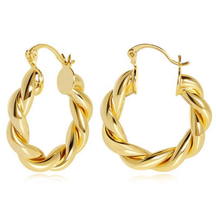 C shape earrings gold twist hoop earrings Supplier