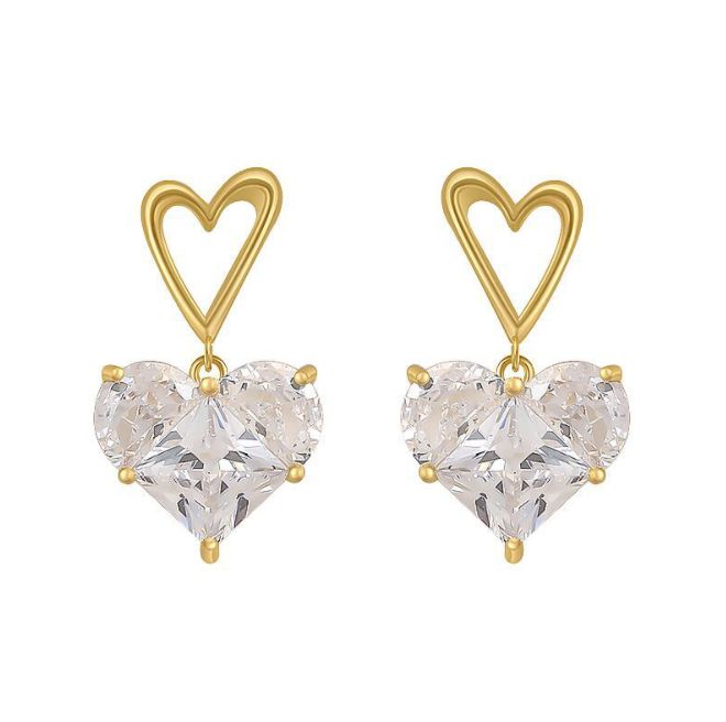 Rhinestones hearts gold alloy earrings Exporter