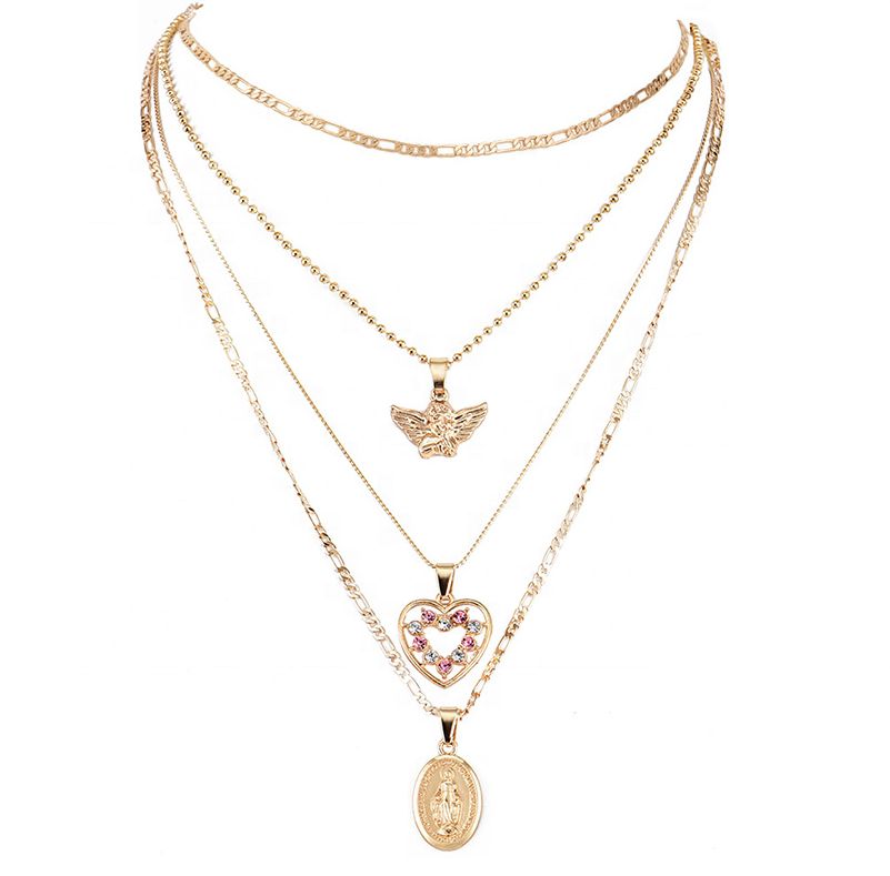 Pink Crystal Virgin Mary Pendant Clavicle Chain Multilayer Necklace  Exporter