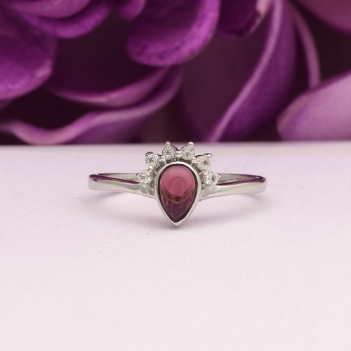 Wholesaler Princess Crown Design Pink Tourmaline Solitaire Art Deco Ring Gifts