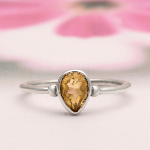 Bezel Set Pear  Citrine Gemstone 925 Sterling Silver Ring Manufacturer