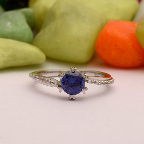 Wholesaler  Round Blue Zirconia Gemstone Accents Women 925 silver ring