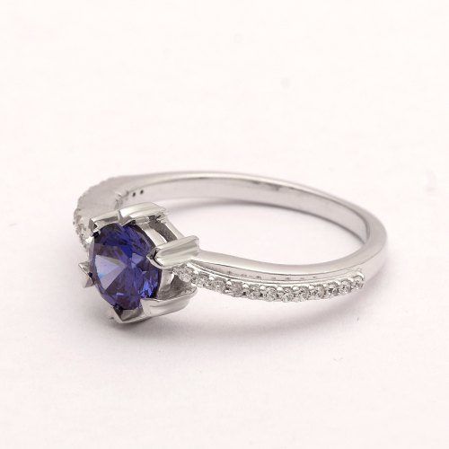Wholesaler  Round Blue Zirconia Gemstone Accents Women 925 silver ring