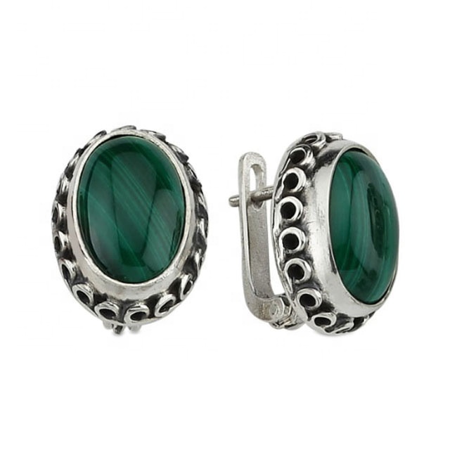 Wholesale Royal Indian  925 sterling silver malachite gemstone stud earring