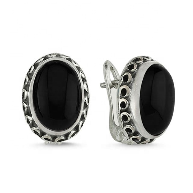 Wholesale 925 Sterling Silver Black Onyx Gemstone Studs Earring Jewelry