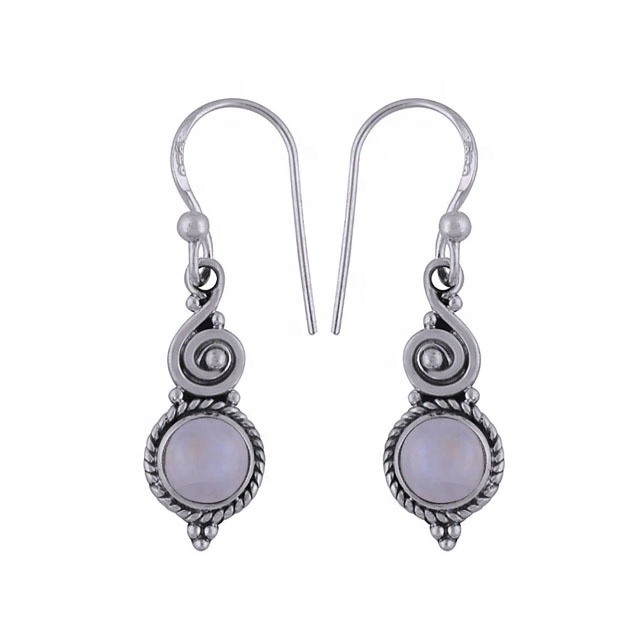Wholesale 925 sterling silver rainbow moonstone gemstone earring