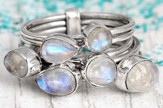 Wholesale New Hot 925 sterling silver rainbow moonstone gemstone ring
