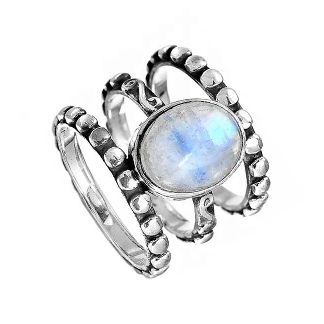 Natural Rainbow Moonstone Ring Solid 925 Sterling Silver Rings Handmad  supplier