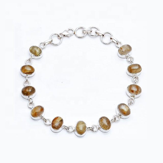 Awesome 925 Solid Silver Golden Rutile Natural Gemstone Bracelet  supplier